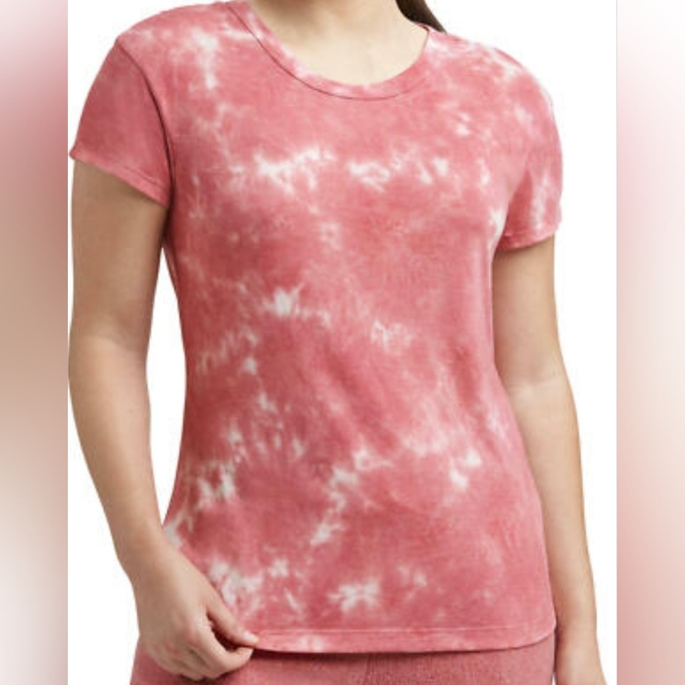 Women's Relaxed Fit Short Sleeve Luxe Tie Dye Tee Dark Rose  New with tags